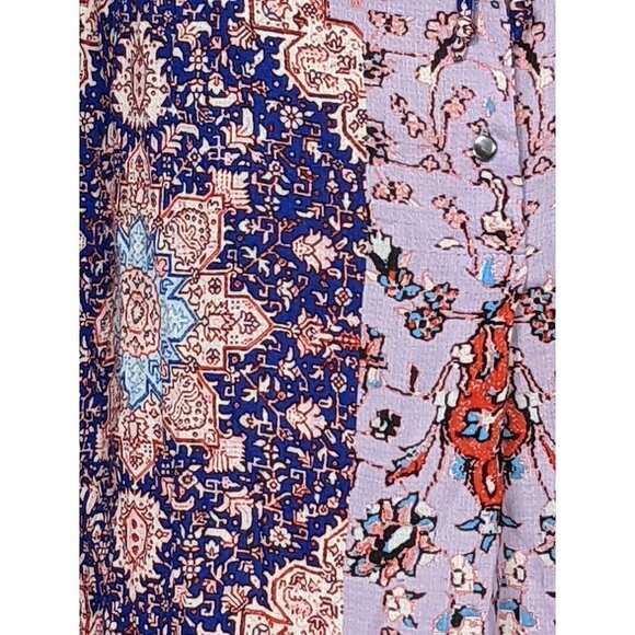 Lucky Brand Boho Blouse Top XS Red White Blue Geometric Long Sleeve - Picture 7 of 7